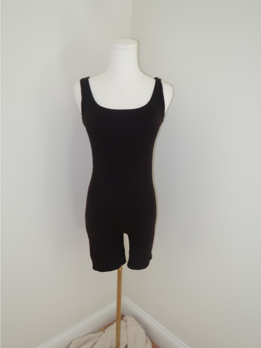 Bumpsuit : Black Tank Romper Bodysuit - maternity